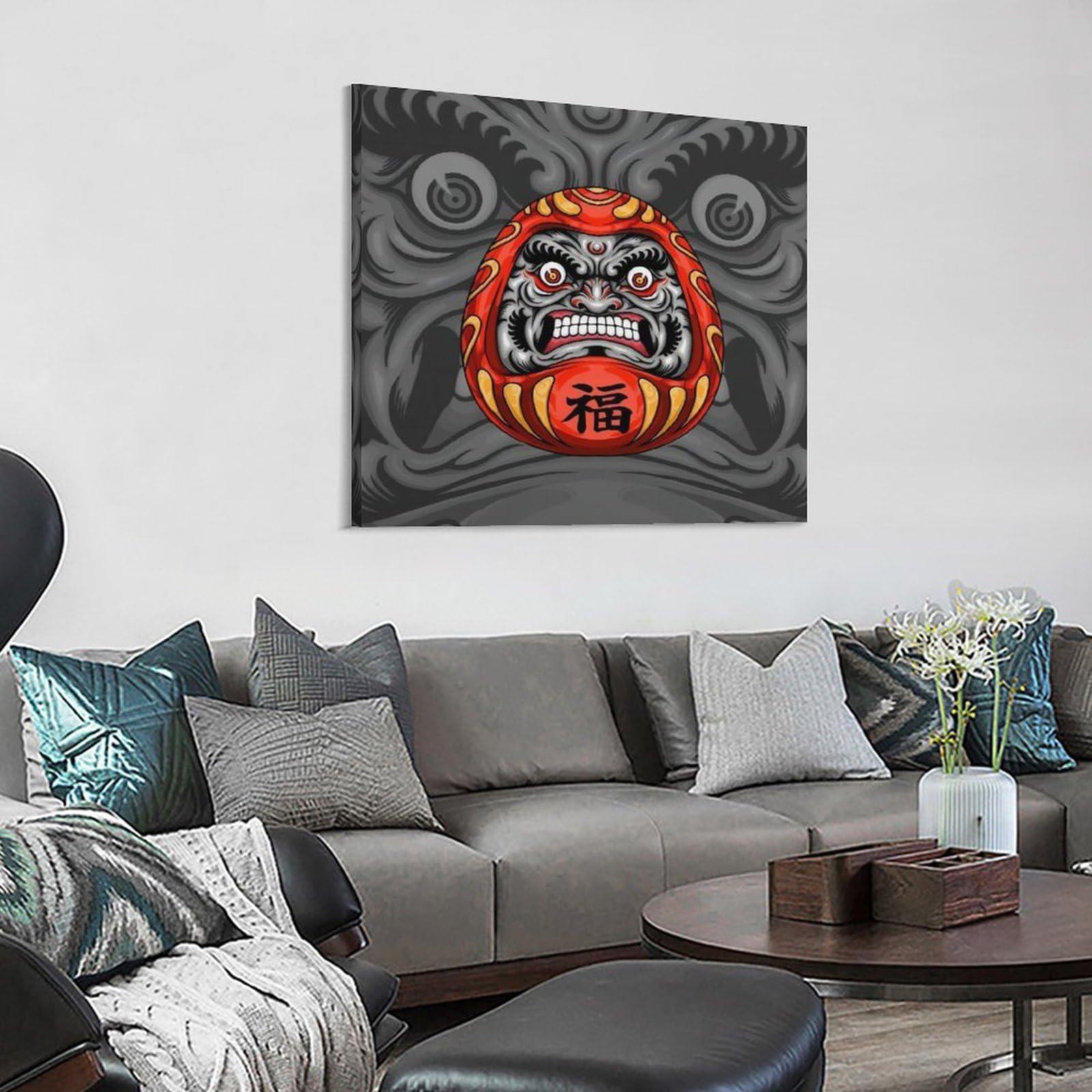 Amazon.co.jp: 壁アート 福だるま 縁起物だるま 木枠付き 装飾画 壁画